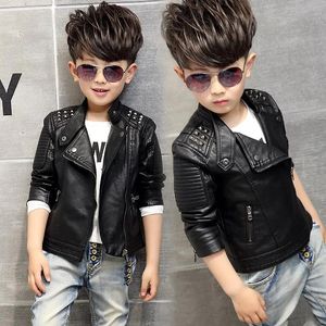 Jackets Fashion Kids Leather Jacket Girls PU Jacket Children Motorcycle Outwear For Baby Girl Jackets Rivet Boy Coats w12