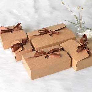 Gift Wrap Natural Kraft Paper Box 20pcs Christmas With Ribbon Wedding Gifts For Guests Cookie Packaging Boxes Cajas De Cartons