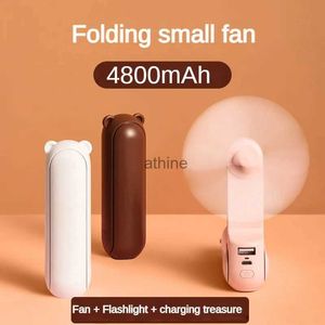 Electric Fans Foldable Portable Fan Mini Handheld Fan USB 4800mAh Recharge Hand Held Small Mute Pocket Fan with Power Bank Flashlight Feature YQ240104