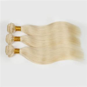 Väver europeisk blond #613 100% obearbetad remy människohårväv vit blond rak 4 buntar jungfruliga hår sy i hårförlängningar gratis