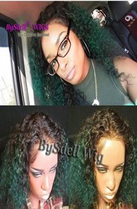 Heat Resistant wig Black to Dark Green Ombre Water Wave Curly Synthetic Lace Front Wig With Baby Hair Clear Part For Black Women7527259