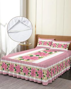 Spódnica łóżka Boże Narodzenie zimowe kwiaty różowe poinsettia dopasowana łóżka z poduszkami materaca pokrywka pościel