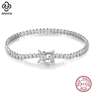 Bracelets Rinntin Shiny Tennis Bracelet Sterling Sier 2mm Clear Princess Cut Cz Bazel Setting Chain Bracelet for Women Jewelry Sb144