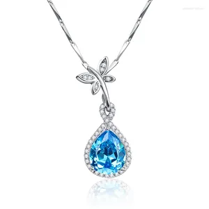 Pendants 925 Sterling Silver Necklace Natural Blue Topaz Water Drop Pendant 6.75Ct Pear Cut Jewelry Accessories