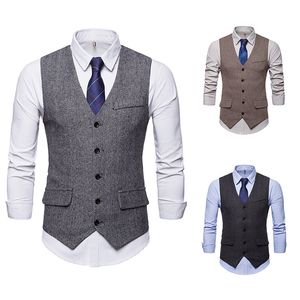 Mens Vests Business and Leisure Mens Waistcoat Dress Vest Meeting Party Wedding Formal Sleeveless Jacket Fashion Formal Single Breasted Classic V-Neck Wedding Top
