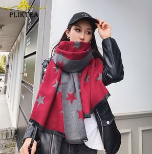 Stars Print Gray Red Winter Female Tippet Scarf Poncho Women039s Faux Cashmere Shawl Wool Blends Stole Ladies Winter Wrap1034918