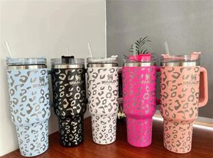 Favors New stanley quencher 40oz tumbler Leopard Print stainless steel with Logo handle lid straw big capacity beer mug water bottle powd