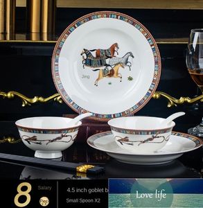 Fashion Oriental Horse Tableware Bowl and Plates Set Ceramic Household Light Luxury Dishes and Bowls of Bone China Chopsticks Gift European Style Bowl