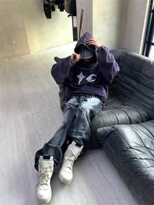 Herren-Kapuzenpullover CZTOP Street Fashion 2024 THUG CLUB JAY PARK Same Purple Washed Distressed High-Street Wear Lässiger, lockerer Kapuzenpullover für Herren