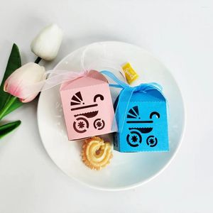 Gift Wrap 10Pcs Boy Or Girl Candy Boxes Baby Carriage Pink Blue Cookie Box With Ribbon Shower Gender Reveal Party Decor Supplies