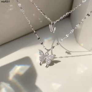 Pendant Necklaces New Designer Necklace Double Layer Butterfly Sterling Silver Necklace Niche Design Sense Senior Women's Necklace