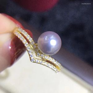 Cluster Rings Cute Blue Grey Akoya Pearl For Girl Women Wedding Party Jewelry Gift 925 Sterling Silver Gold Color Small Finger