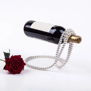 Pearl Necklace Wine Rack Hanging Suspension Bottle Holder Home Decor Desktop Decoration Luxury Magic Metal Harts 240104