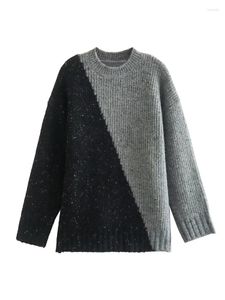 Suéteres femininos suéter de lazer confortável emendado pulôver de lã vazado jacquard manga comprida tops causal chique top