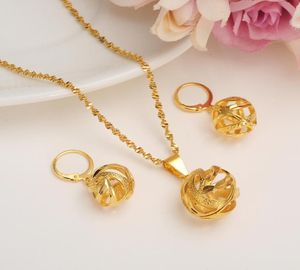 Etiopski Dzieciowy Naszyjnik Pendant Earring Puste Zestaw Joias Ouro 24 K Żółty drobny złoty kolor GF African7099845