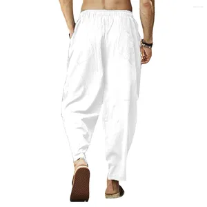 Men's Pants Trousers Men Cotton Linen Elastic Waist Harem Joggers Loose Fit M-3XL M-XXXL Mens Plus Size Soft