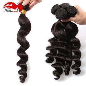 Wefts Hannah Produkt Brasiliansk lös Wave Virgin Remy Hair 3 Bunds Loose Weave Curly Virgin Brasiliansk hår Brasiliansk jungfrulig mänsklig hår