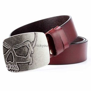 Bälten mode män bälte cowskin silver skalle spänne döds huvud tung metall rock stil tillbehör