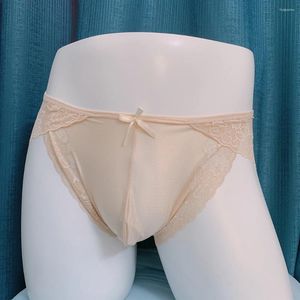 Underpants Sissy Pouch Panties Mens Lace Bikini Briefs Traceless Sexy See-Through Underwear Sheer Thong G-String Ultra-Thin