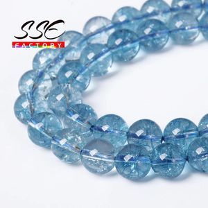 Pärlor AAAAA Natural Quartz Blue Topazs Pärlor Blue Crystal Pärlor Naturliga stenpärlor för smycken som tillverkar DIY -halsbandsarmband