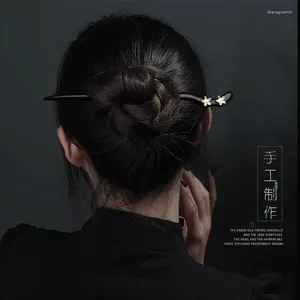 Grampos de cabelo simples hairpin vara chinesa preto de madeira floral fecho jóias vintage meninas hanfu headpiece 2024 tiaras pauzinho