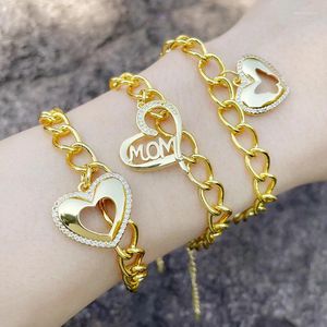 Charm Bracelets Fashion Shiny Zircon Love Heart Gold Plated Cuban Link Chain Bracelet MOM Letter Hollow Butterfly Bangle For Women Jewelry