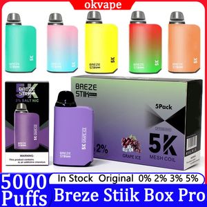 Breze Stiik Box Pro 5000 Puffs Одноразовые электронные сигареты Vape Puff 5k 2% 5% 12 мл Предварительно заполненный картридж с сетчатой катушкой 950 мАч Аккумуляторная батарея 8 вкусов Ручка с регулируемым потоком воздуха