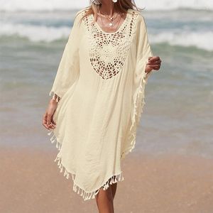 Women's Swimwear Women Off Shoulder Loose Beach Smock Casual Holiday Sexy Style Cut Out Tassel Dress Summer Sunshade Cloth