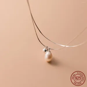 Pingentes 41cm 925 colar de prata para mulheres no pescoço pérola feijão corrente colares meninas moda jóias dupla vertente