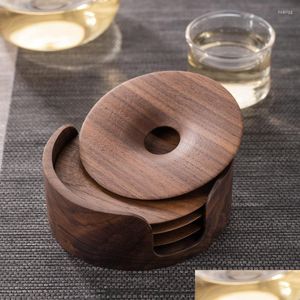 Mats & Pads Table Mats Black Walnut Tea High-End Solid Wood Saucer Round Coffee Set Accessories Drop Delivery Home Garden Kitchen, Din Dh63A
