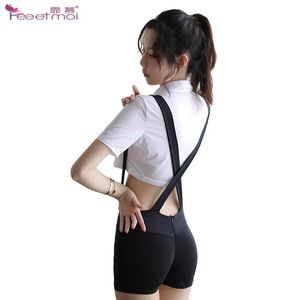 Costumes Open Crotch Cosplay Hot Sexy Women Cross Strap Sexy Lingerie Set Umbilical Short Top Sexy Women Erotic Lingerie Zipper Langerie