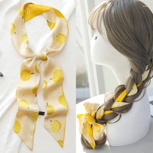 Lenços Longo Fino Lenço de Seda Estreito Feminino Primavera e Outono Verão Cabelo Amarelo com Fita Trança Amarrada Saco Cinto Decorativo