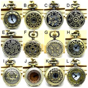 Apw005 atacado vintage bronze pequeno misto 12 designs relógio de bolso colar estilo vitoriano pingente festa presente gratuito 240103