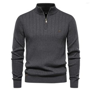 Мужские свитера, осенний пуловер на молнии для мужчин, высококачественный теплый зимний хлопковый вязаный свитер с воротником-стойкой, одежда