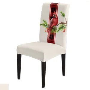 Chair Covers Christmas Red Plaid Cardinal Bird Cover Set Kitchen Stretch Spandex Seat Slipcover Decor Dining Room