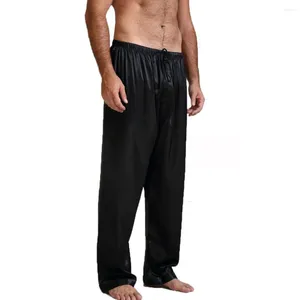 Mäns sömnkläder Fashion Imitated Silk Pyjamas Pants Solid Color Long Sleeping Bottom Nightwear Trousers for Man