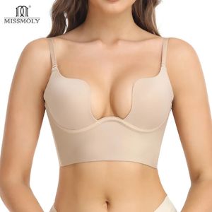 Reggiseno con scollo a U profondo Shaper per donna Push Up Intimo per il petto Reggiseni per donna senza schienale Taglio basso Reggiseno sexy per il controllo del seno Shapewear 240104