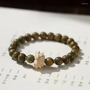 Bracciale in legno di sandalo verde profumato al latte, buona fortuna, fiore di loto, perline di Buddha culturali e giocose, cerchio singolo artistico