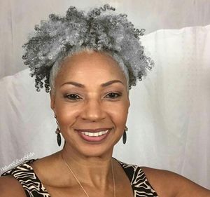 100 Real hair grey hair weave ponytail afro kinky curly clip in gray human drawstring pony tail hair extension for black women 108383363