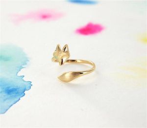 10st Gold Silver Justerbara söta rävringar Enkla 3D -djurhuvud Face Tail Ring Tiny Ed Wrap Smooth Fox Minimalist Jewelry F282C1059555