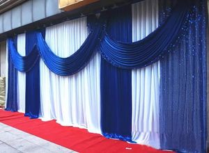 Leveranser 3*6m (10 ft*20ft) Royal Blue Backdrop Church Stage Curtain med paljett swags Ice Silk Wedding Party Stage Decoration