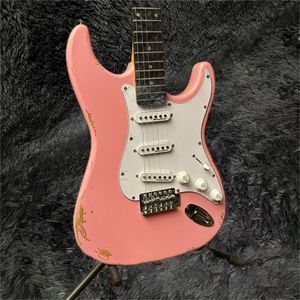 Hot sell good quality Electric Guitar Pink Color Solid Body Scalloped Fingerboard High Quality Guitarra Free Shipping Musical Instruments