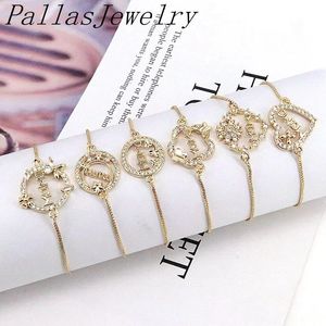 Bangle 10st Ny Arrivals Mother's Day Armband Fashion Micro Pave Cz Gold Plated Bangles Letter Mom Justerbara smycken