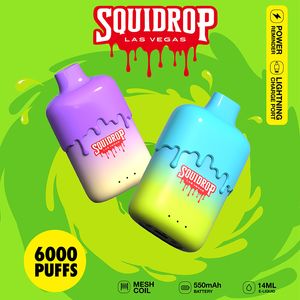 SQUIDROP QD99 6000puffs Одноразовая коробка Mod Mesh-Coil 550 мАч Перезаряжаемое устройство 14 мл Предварительно заполненный испаритель Pen Pod Bar с упаковочной коробкой