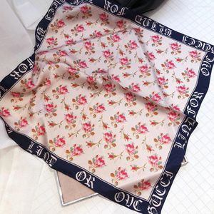 Scarves Designer Real Silk Square Pink Flower Matching Pashmina High Quality Shawl Girl Love Gifts Fashion Design Accessories