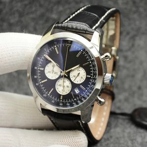 ファッショナブルな男性44mm Chronomat Transocean Quality Watch Chronograph Quartz Movement Black Dial 50th Anniversary Men Watch Leather Strap Mens Wristwatches