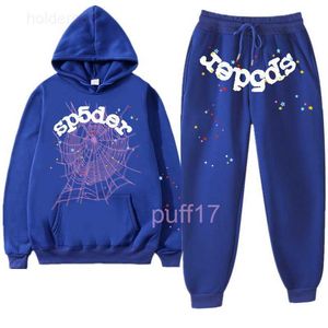 Mens Tracksuits Azul Sp5der 555555 Hoodie Homens Mulheres Tracksuit Spider Web Impressão Calças e Sportswear Streetwear Young Thug Pulôver Conjuntos 230303 VPDD