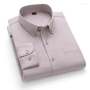 Camicie casual da uomo Oxford in puro cotone manica lunga finto lino tasca singola comoda vestibilità slim fit abbottonata