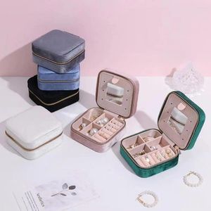 Jewelry Pouches Box With Mirror Portable Storage Flannel Lining Capacity Travel Organizer For Earrings Rings