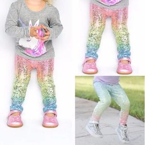 Tights Kids Clothing Mermaid Style Baby Girl Leggings Print Gradient Color Casual Long Pants Byxor Elastiska smala fitness leggings för 2